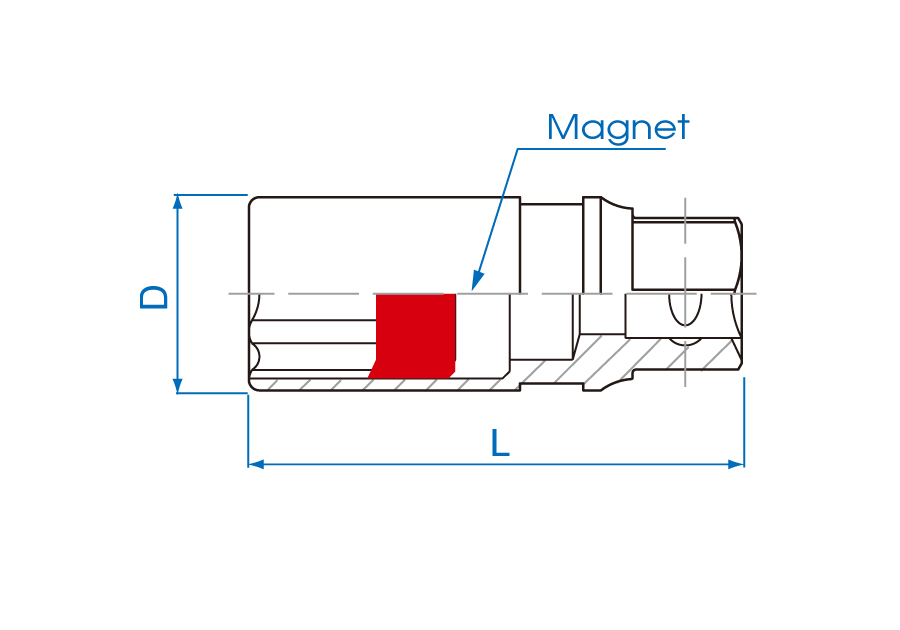 KING TONY 4660 系列磁性火星塞套筒剖面示意圖,標示 Magnet、D、L;並非實物照片