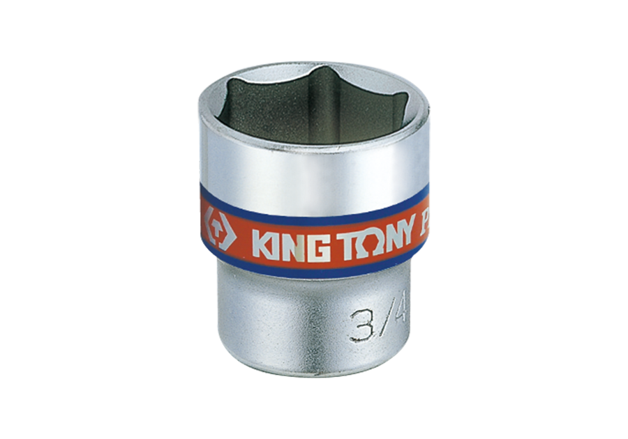 圖片為 KING TONY 3335S 系列原廠示意,圖中套筒刻有 3/4 吋,並非本款實物尺寸照片;本款 333512S 為 3/8 吋方形驅動、3/8 吋六角開口的標準套筒,售價以 1 顆計。