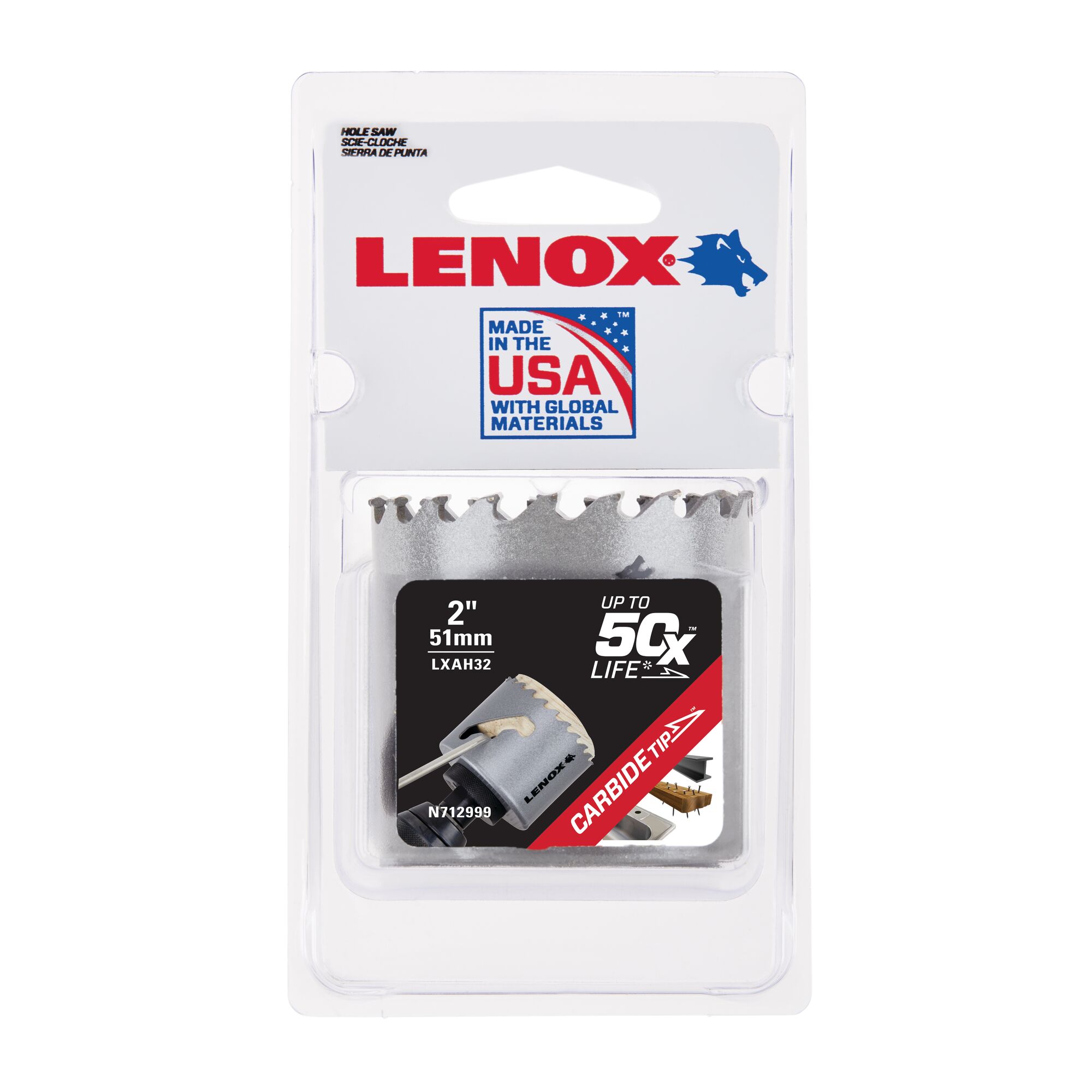 LENOX 狼牌 LE-LXAH32 50X 碳化鎢鋼圓穴鋸 2 吋/51mm 原廠包裝外觀圖