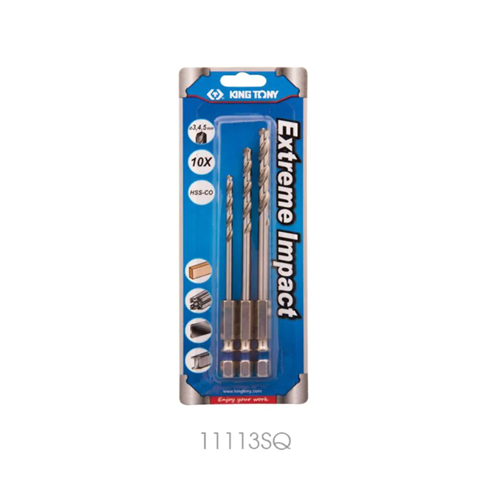 KING TONY 11113SQ 3/4/5 mm 三支六角柄鑽頭組包裝示意