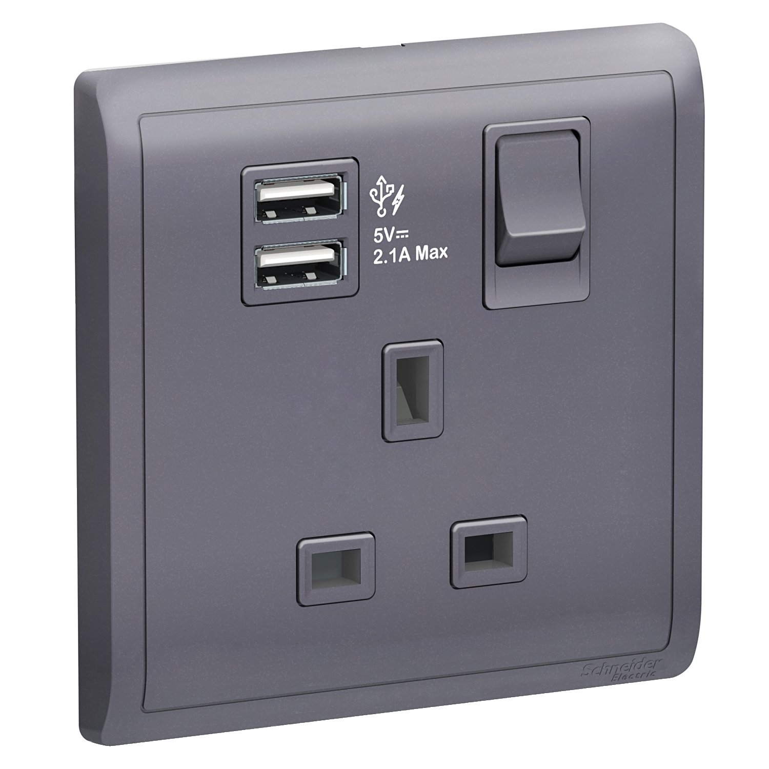 Schneider 施耐德 Pieno 丰尚 13A 單位連保護門有掣插座連兩位USB充電插座(薰衣草銀)E8215USB_LS