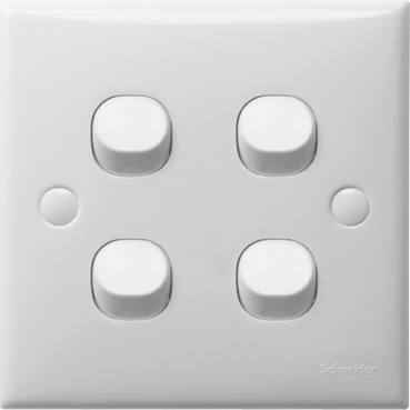 Schneider Electric S-Classic E34/1/2AR WE white 4 gang 1 way switch front view