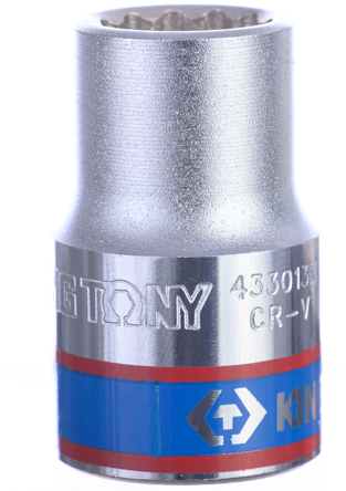 圖片為 KING TONY 巴西區域網站提供的 13 mm、1/2 吋十二角標準套筒示意,來源標示 433013MR;不是本商品 433013M 型號或條碼的照片證明。本款規格為 13 mm、1/2 吋,單顆販售;照片上的標示與包裝版本可能不同。