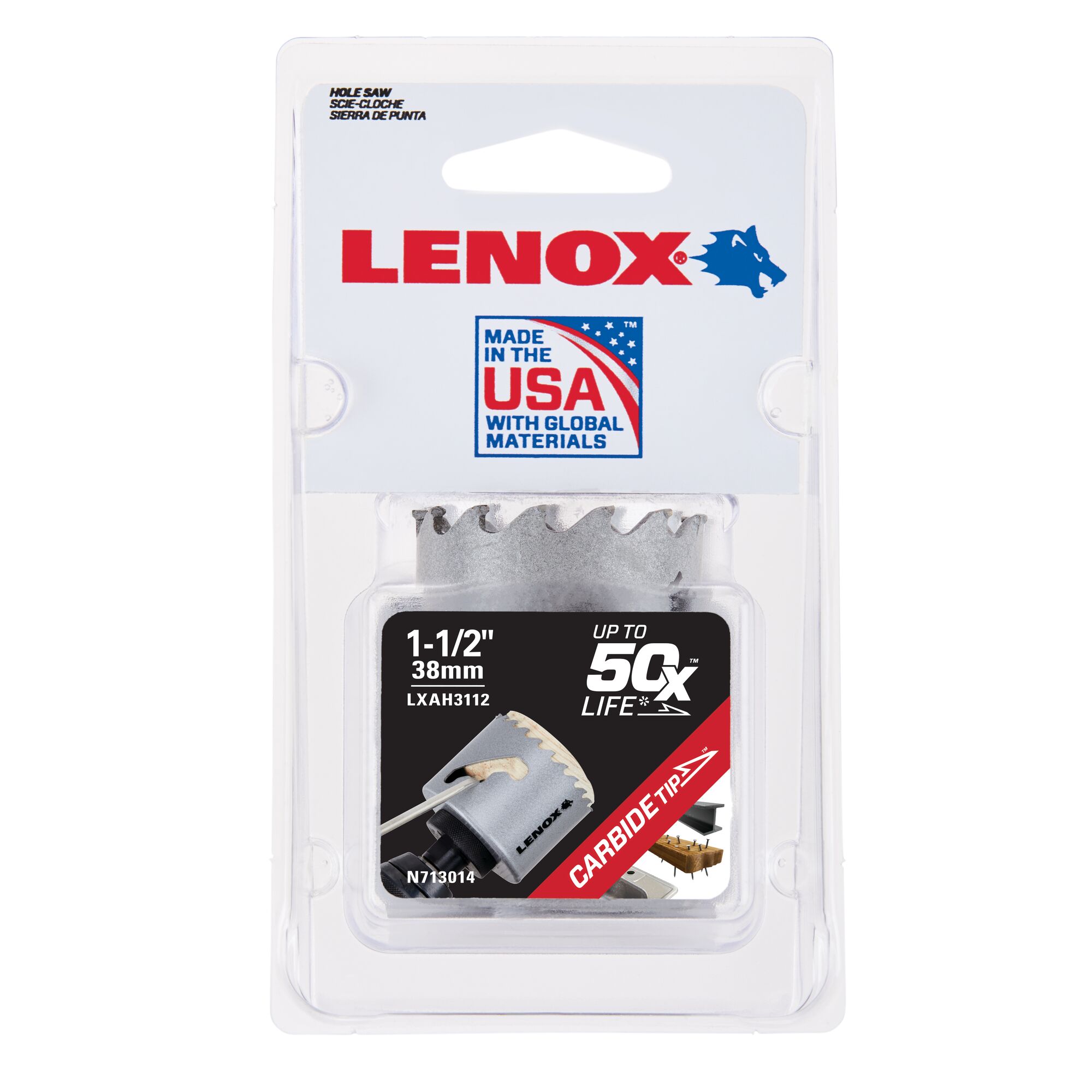 LENOX 狼牌 LE-LXAH3112 Speed Slot 碳化鎢鋼圓穴鋸 38mm(1-1/2 吋)原廠吊卡包裝