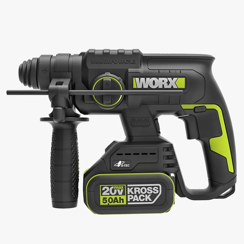 WORX WU387.9 brushless rotary hammer with auxiliary handle and depth gauge (battery shown is not included)