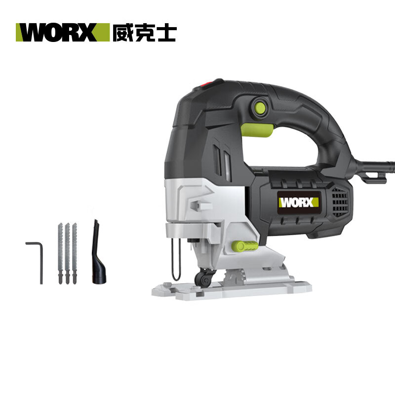 WORX WE462 650W jigsaw with saw blades, hex key and dust extraction nozzle