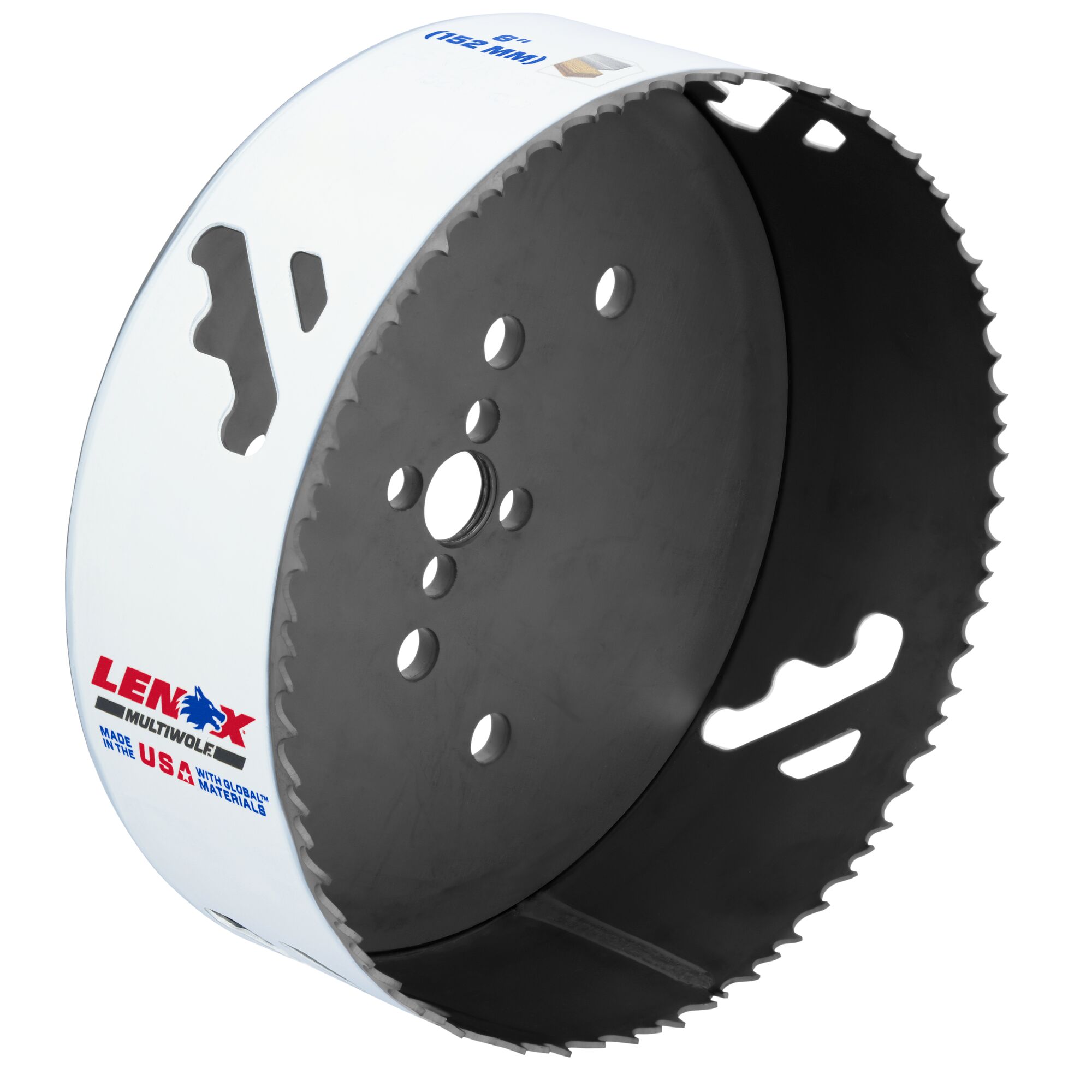 LENOX 狼牌 LE-3009696L T3 雙金屬圓穴鋸刃 3/4 視角產品圖,可見 SPEED SLOT 排屑槽與 LENOX 商標