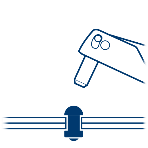 Squeeze the handles to set the rivet.