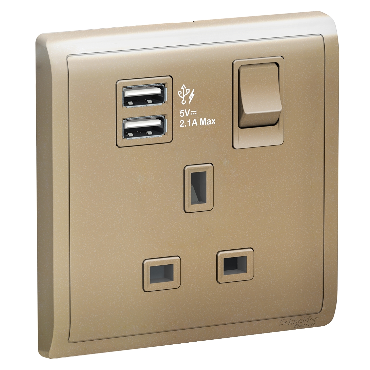 Schneider 施耐德 Pieno 丰尚 13A 單位連保護門有掣插座連兩位USB充電插座(沉醉金)E8215USB_WG