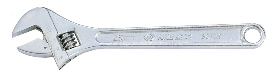 KING TONY 金統立 3611-10R 日式活動扳手,250 mm 銀色鍍鉻款正面