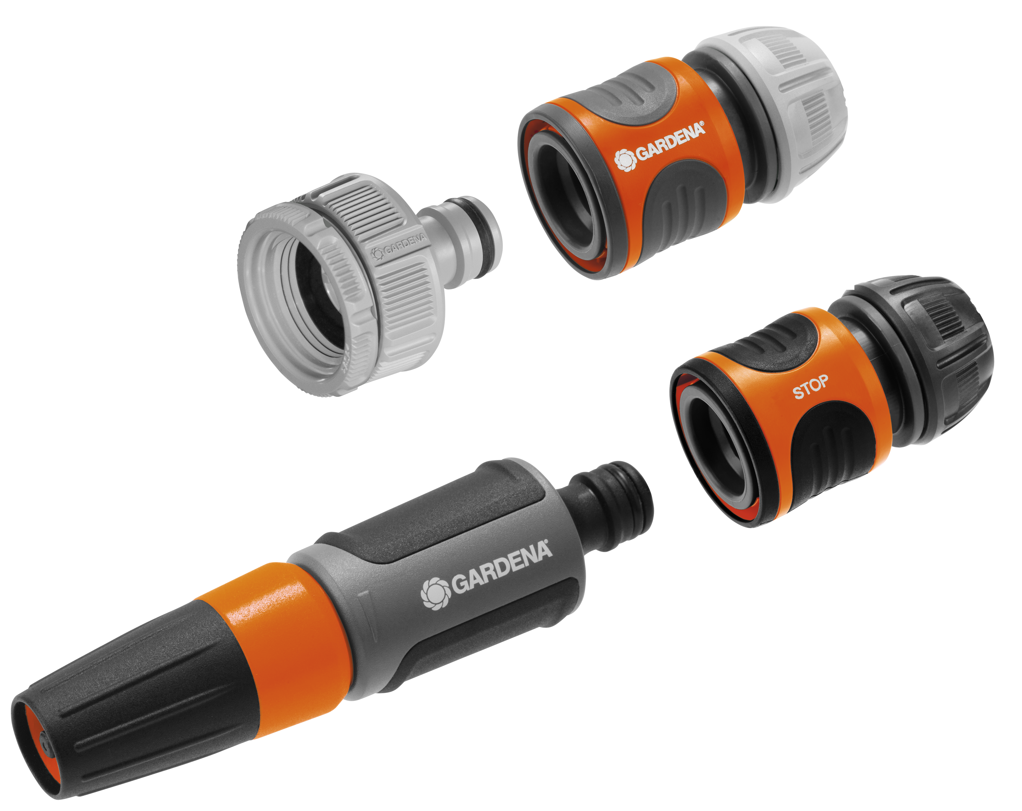 Illustration of GARDENA cleaning nozzle and hose fittings used with the 2691-20 set