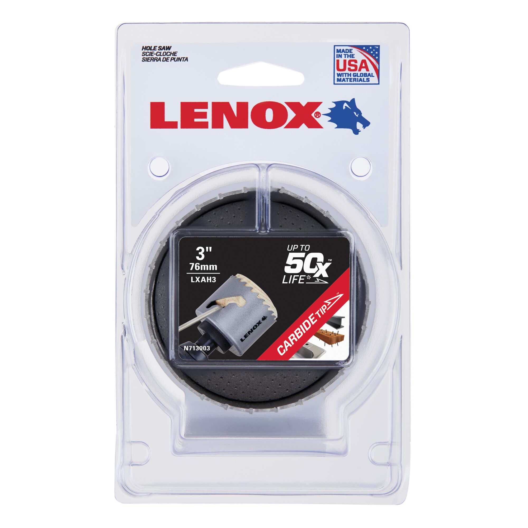 LENOX 狼牌 LE-LXAH3 50X 碳化鎢鋼圓穴鋸 76mm 原廠包裝外觀圖