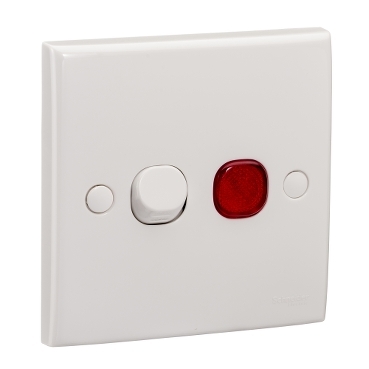 Schneider Electric S-Classic E32D20NA_WE white 20A double-pole switch with red neon indicator front view