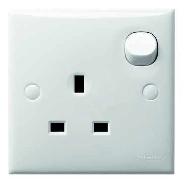 施耐德電氣 S-Classic E15R WE 白色 13A 單位連保護門有掣插座正面圖