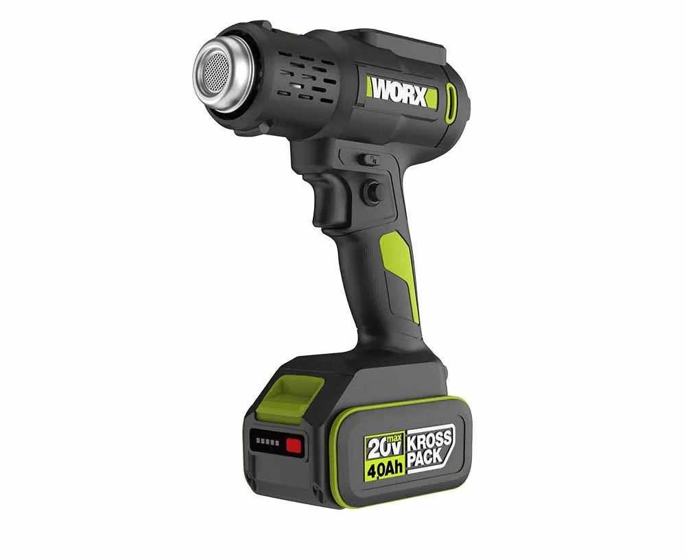 WORX WU040.9 20V cordless heat gun side view (battery shown is not included)