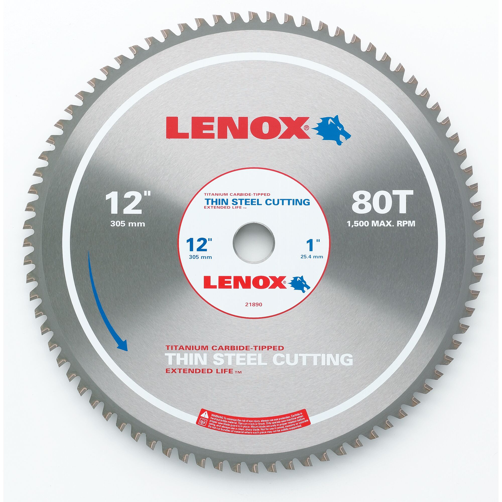 LENOX 狼牌 LE-21890TS120080CT 金屬切割用圓鋸片 305mm 80T 薄型鋼材 白底產品圖