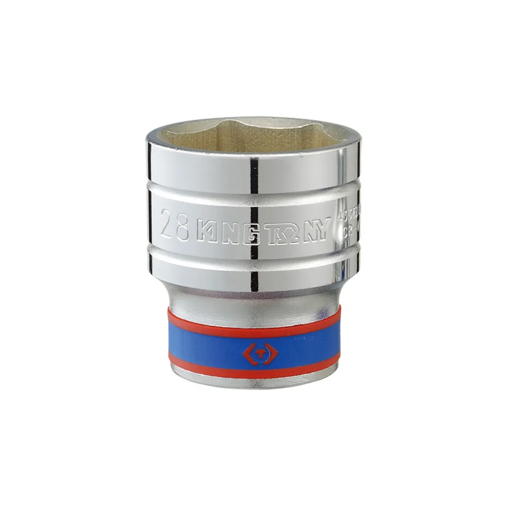 KING TONY 公制六角標準套筒系列示意,圖片刻印28mm;此款433514M是14mm、1/2吋(四分)方頭,單顆販售