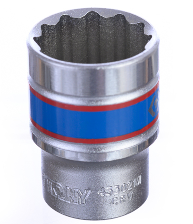KING TONY 21 mm 1/2吋十二角標準套筒巴西區域示意,工具刻有433021M;本款單顆販售