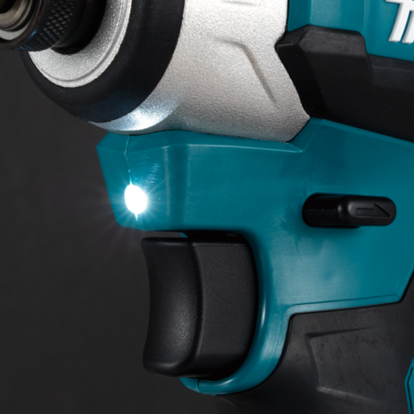 Close-up of the LED job light on the Makita DTD158Z impact driver
