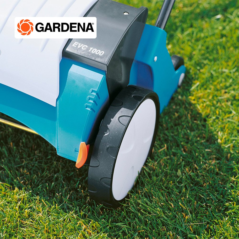 GARDENA EVC 1000 電動草坪疏草機工作深度控制桿及大型車輪