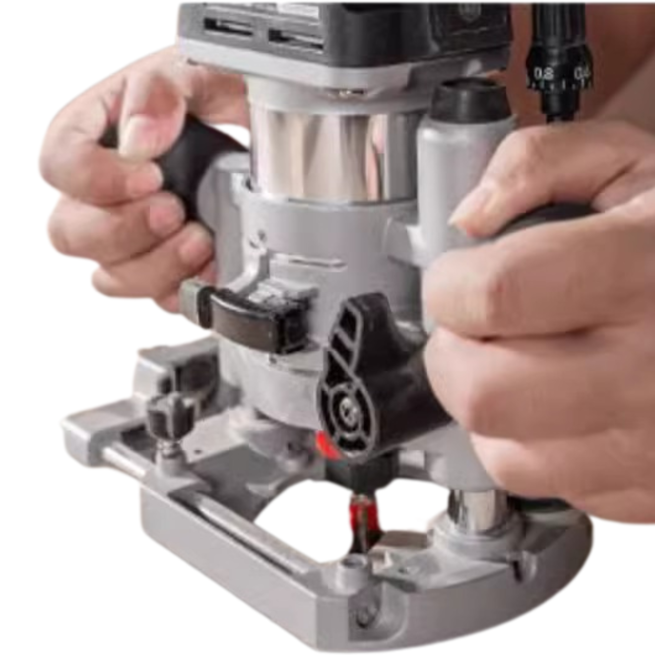 WORX WA5772 plunge base fitted to a WU560 trim router and guided with both hands