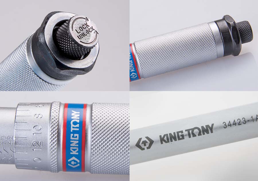 KING TONY 34423-A 系列鎖定與雙刻度細節,圖示 34423-1A 而非本款;本款 34423-2A 為 70–340 N·m、570 mm,單支