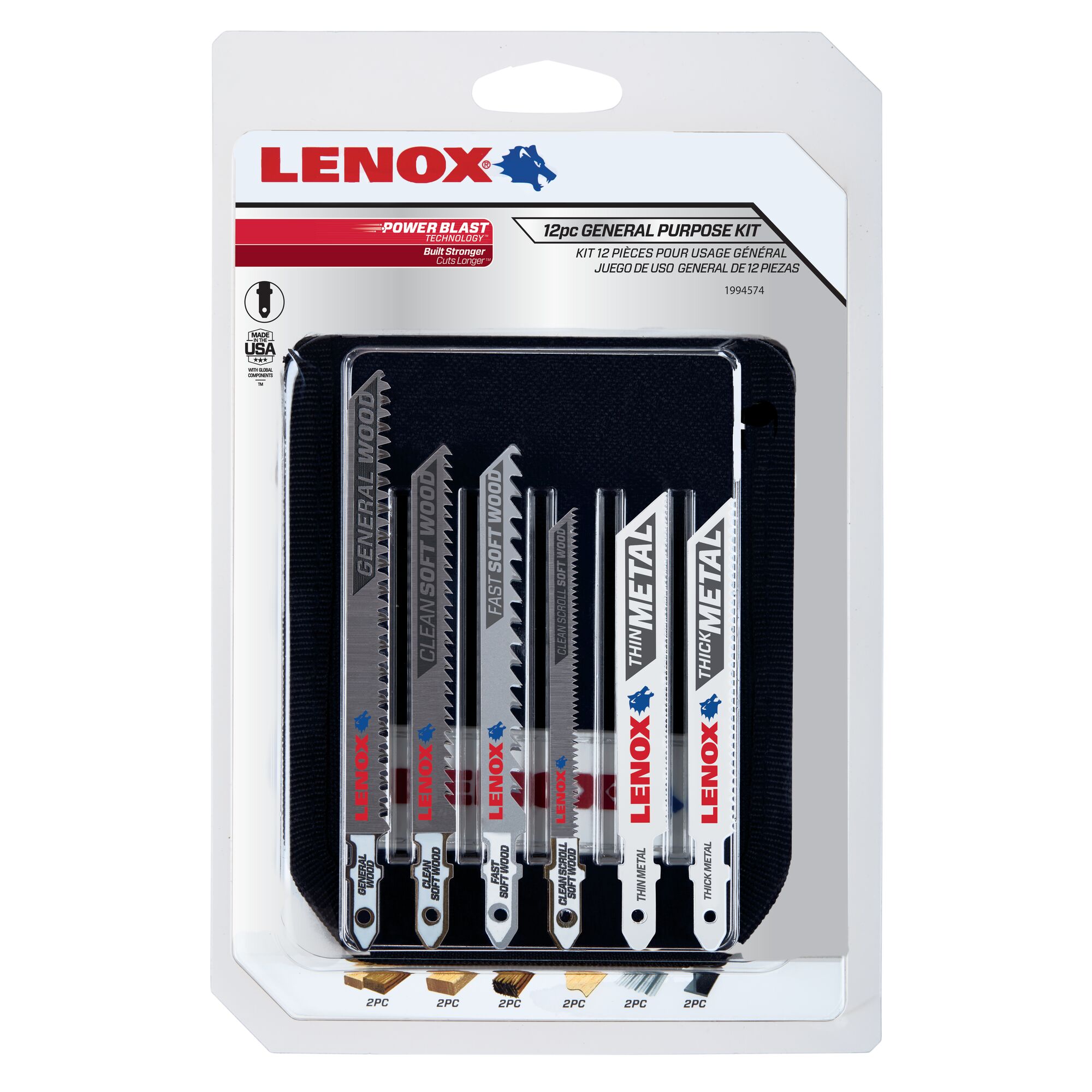 LENOX 狼牌 LE-1994574 12件式木工線鋸片組原廠吊卡包裝圖