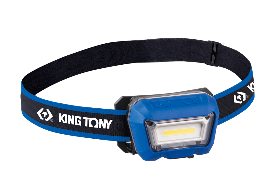 KING TONY 9TA52 系列原廠頭燈示意,僅展示頭燈及頭帶;本款為 9TA52B 3W 280流明美洲及亞洲版本,充電器及充電線未展示