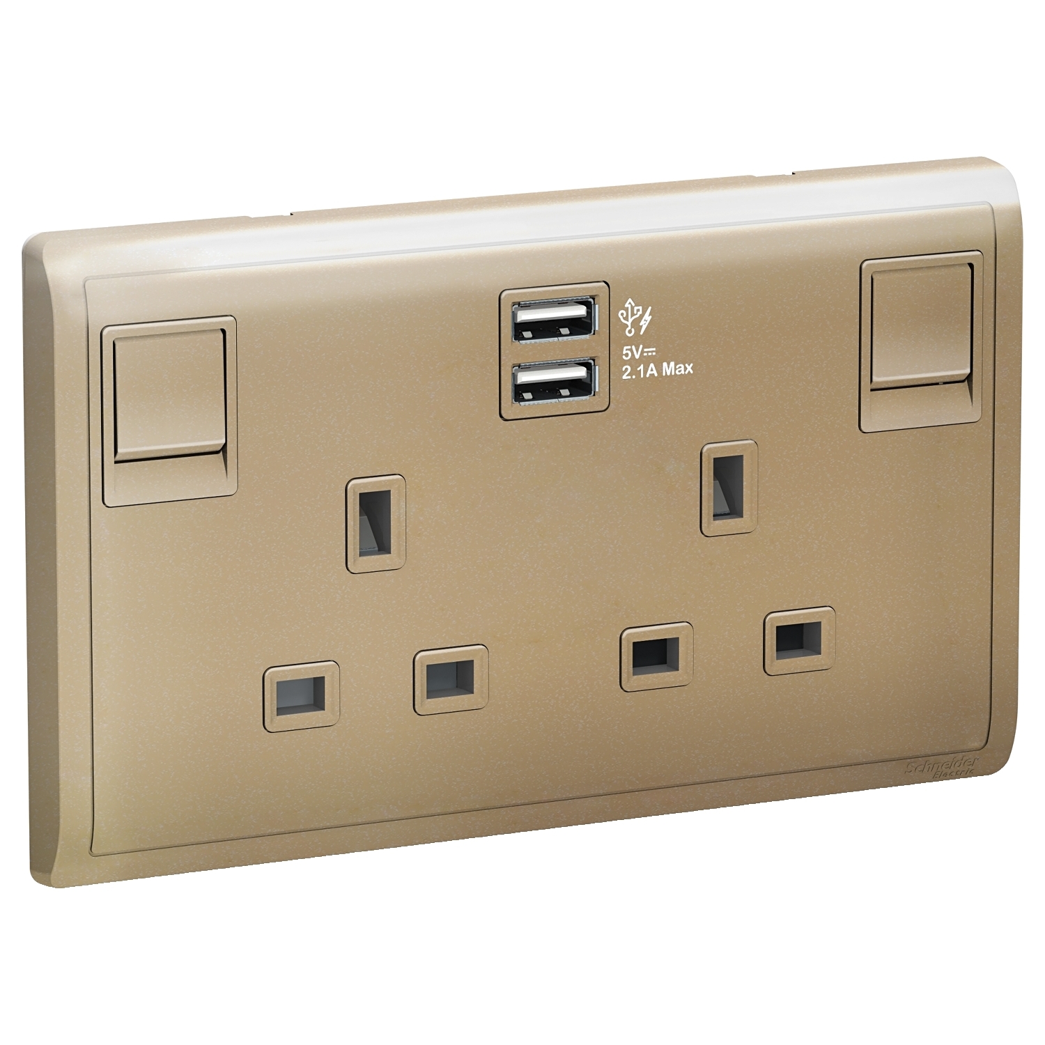 Schneider 施耐德 Pieno 丰尚 13A 兩位連保護門有掣插座連兩位USB充電插座(沉醉金)E82T25USB_WG
