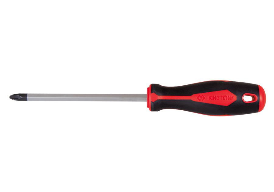 KING TONY 14A1-series Phillips screwdriver representative image with red and black handle; this listing is 14A10214, PH2, 38 mm shaft