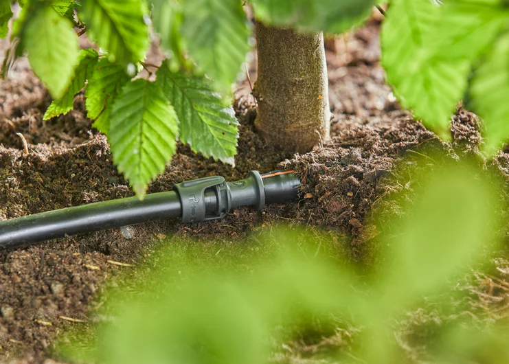 GARDENA 13220-20 universal connector installed in a micro-drip irrigation line