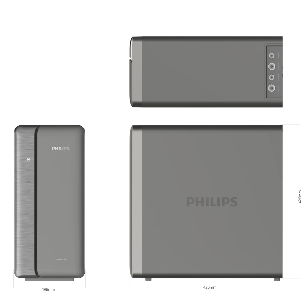 Philips AUT9028DG 主機尺寸約 198 x 426 x 426 毫米，櫥下式慳位安裝