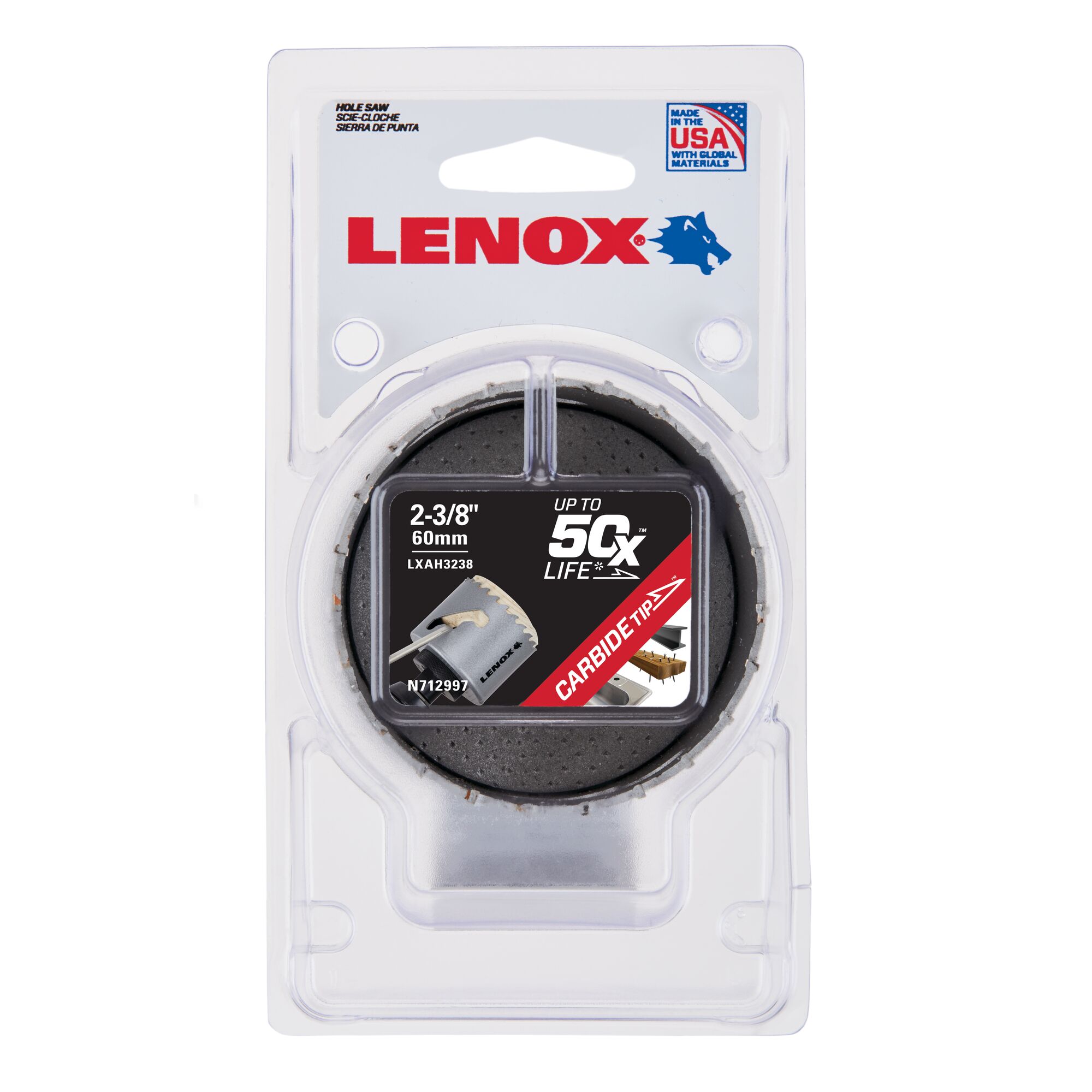 LENOX 狼牌 LE-LXAH3238 碳化鎢鋼圓穴鋸原廠吊卡包裝圖
