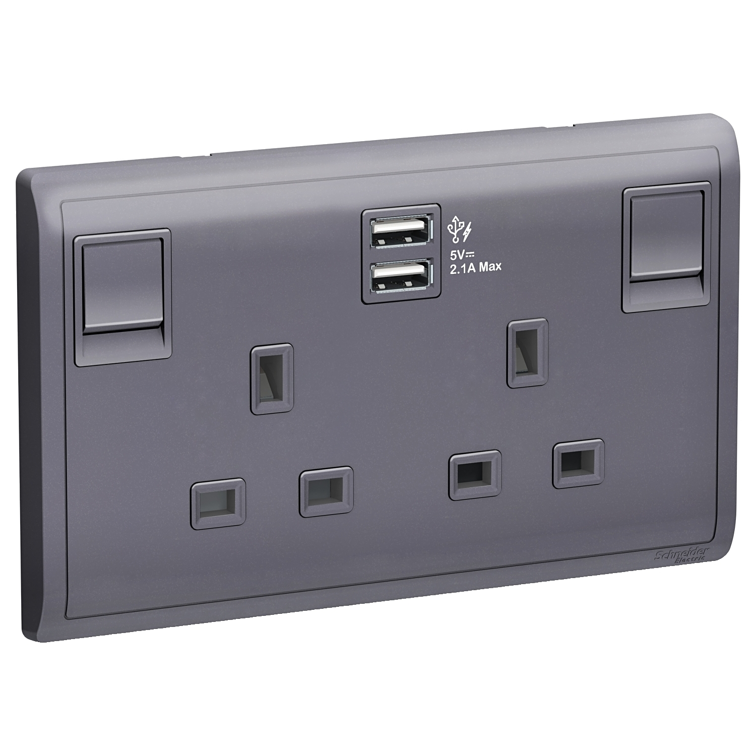 Schneider 施耐德 Pieno 丰尚 13A 兩位連保護門有掣插座連兩位USB充電插座(薰衣草銀)E82T25USB_LS