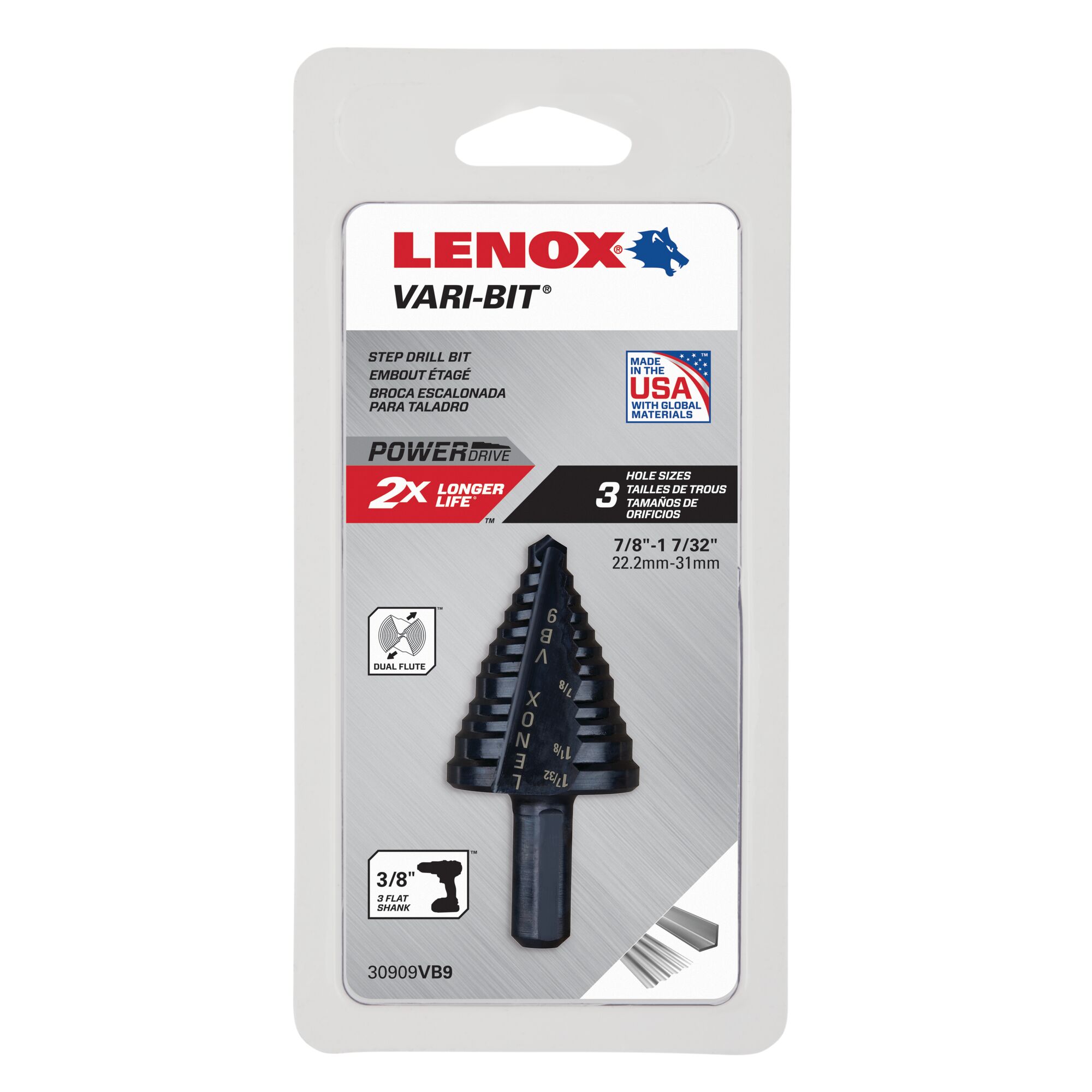 LENOX 狼牌 LE-30909VB9 VARI-BIT 階梯鑽 原廠包裝產品圖