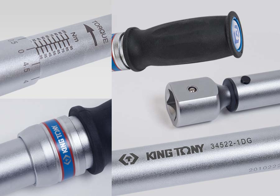 KING TONY 34522-DG 系列結構示意，圖片為 34522-1DG、20–100 N·m；本商品為 34522-7DG、70–350 N·m、每格 2 N·m、全長 580 mm，售價以一支計。