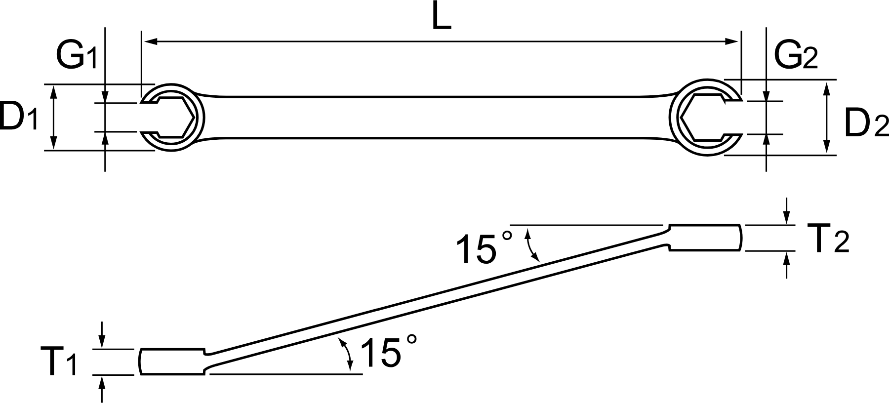 ASAHI TOOLS FW flare nut wrench dimensions and 15-degree offsets