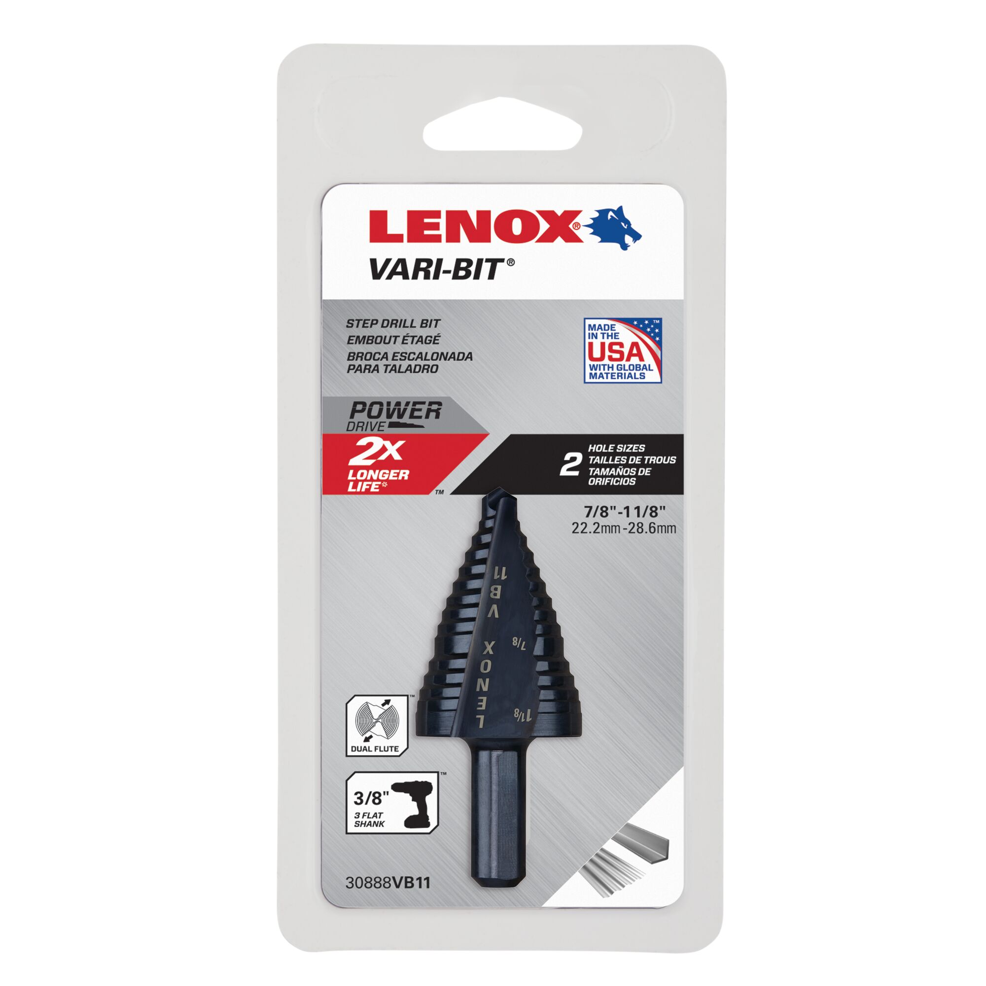 LENOX 狼牌 LE-30888VB11 VARI-BIT 階梯鑽原廠卡裝包裝圖
