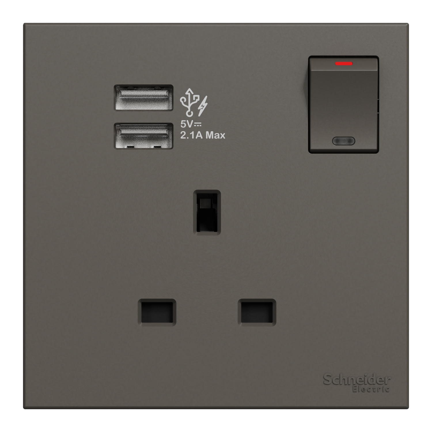 Schneider 施耐德 AvatarOn C 奐然 13A 單位連保護門有掣插座連兩位USB充電插座(石墨灰)