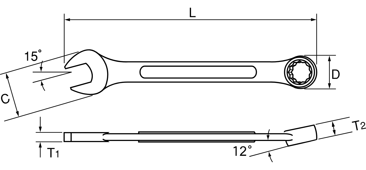 ASAHI TOOLS CPX AF combination wrench dimensions and angles