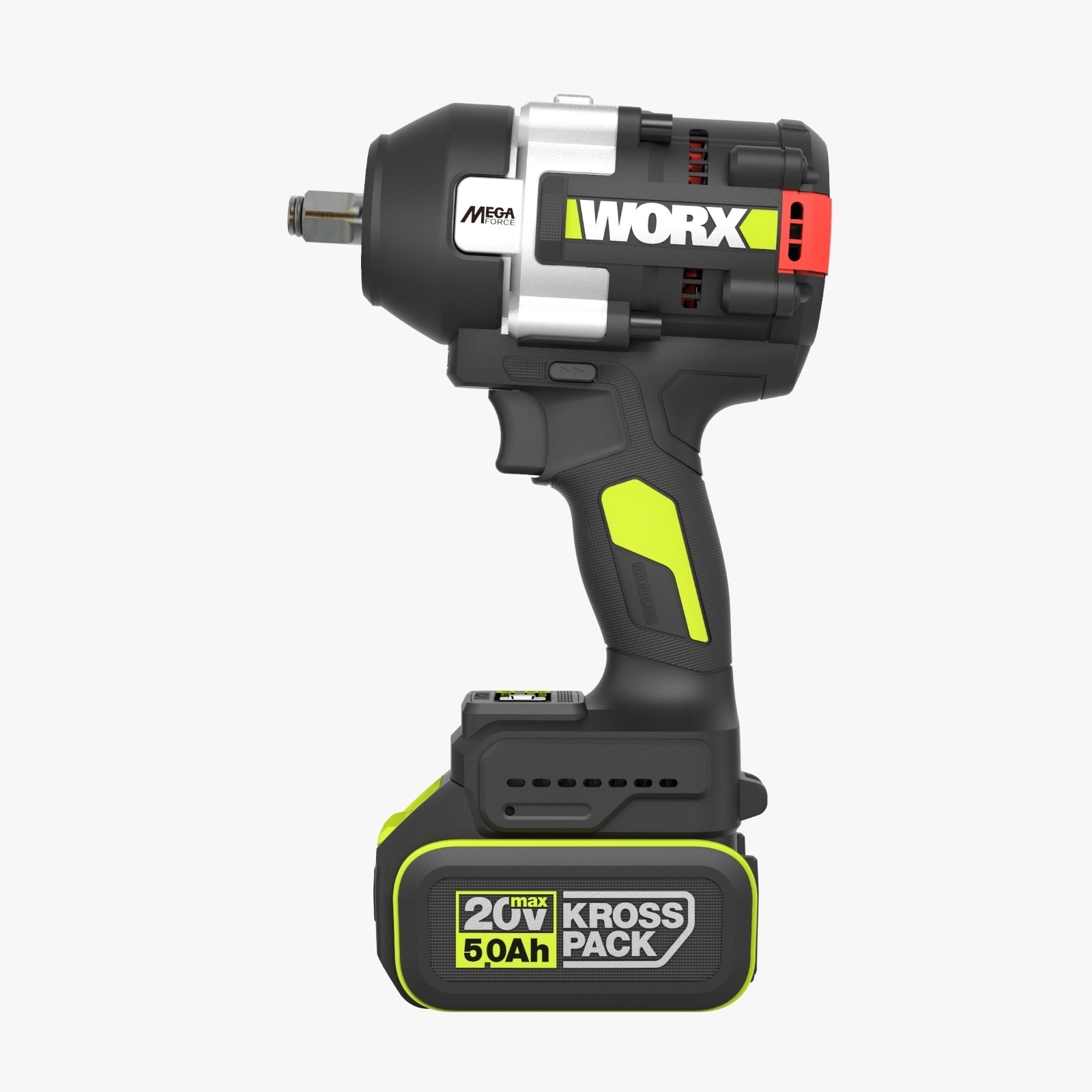 WORX WU271.2 20V brushless impact wrench fitted with a 20V 5.0Ah KROSS PACK battery