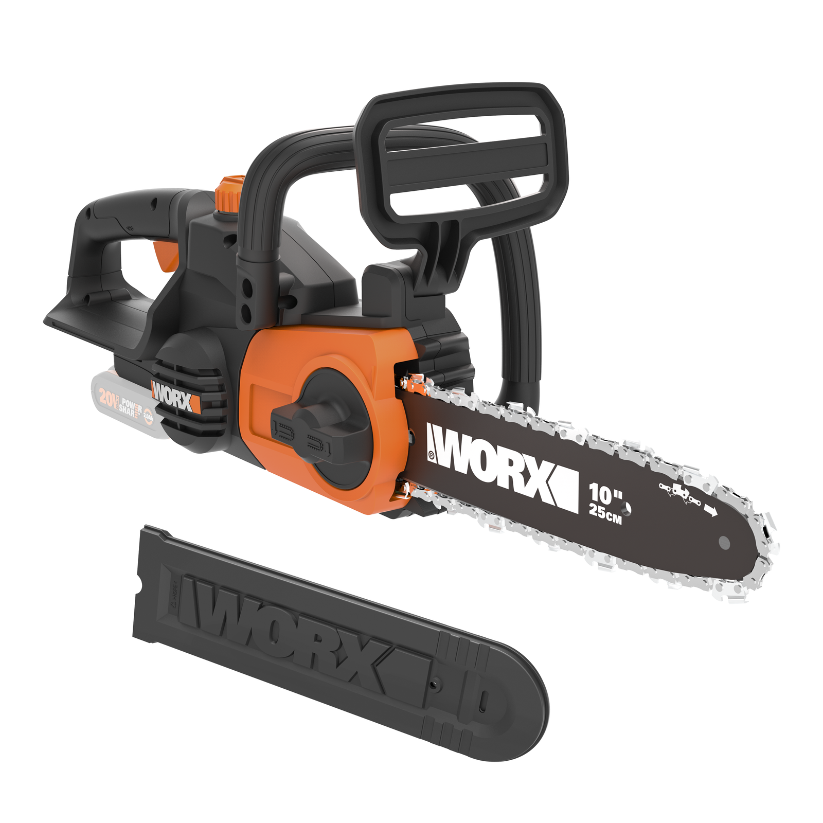 WORX WG322E.91 20V 25cm cordless chainsaw with blade protection cover
