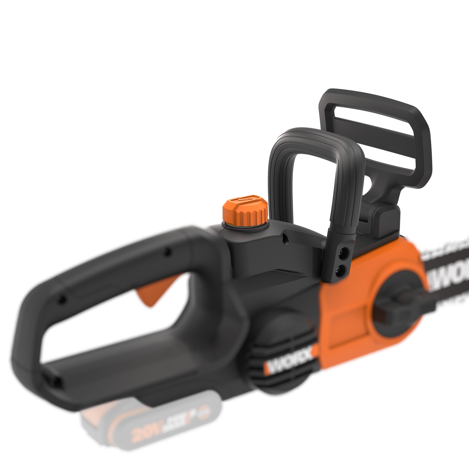WORX WG322E.91 chainsaw body, oil cap and front and rear handles
