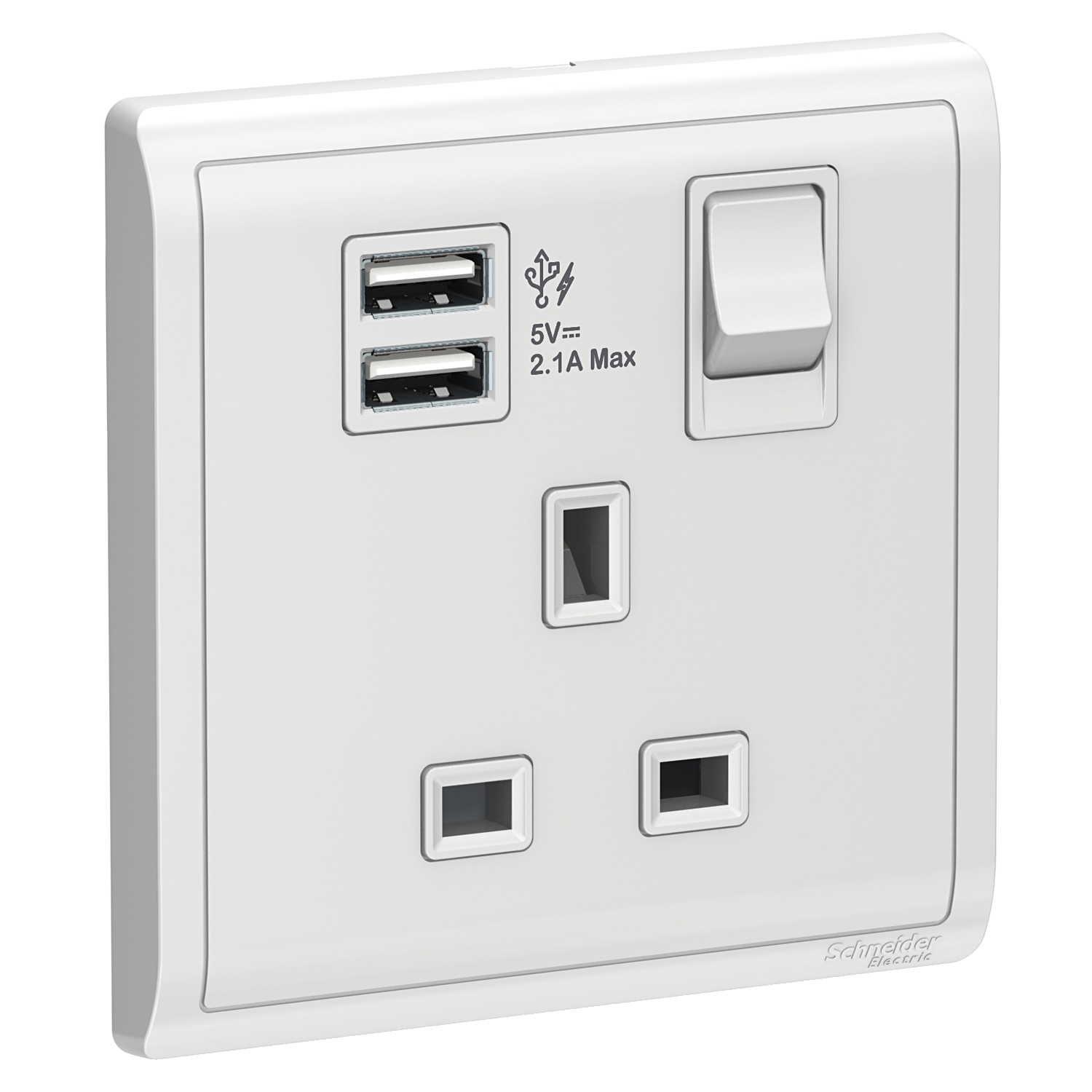 Schneider 施耐德 Pieno 丰尚 13A 單位連保護門有掣插座連兩位USB充電插座(白)E8215USB_WE